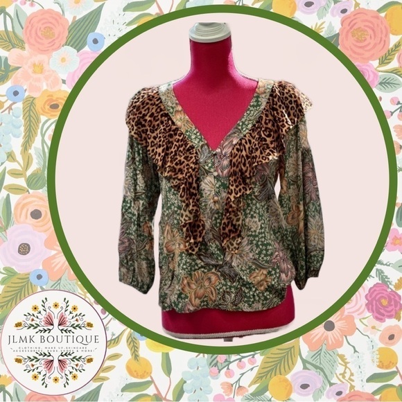 KACHEL X ANTHROPOLOGIE MIXED PRINT PEASANT BLOUSE - Picture 2 of 12